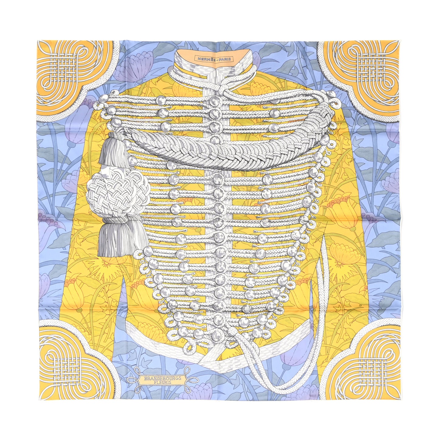 Silk Carre Double Face Brandebourgs Scarf 90 Lavande Jaune D'Or