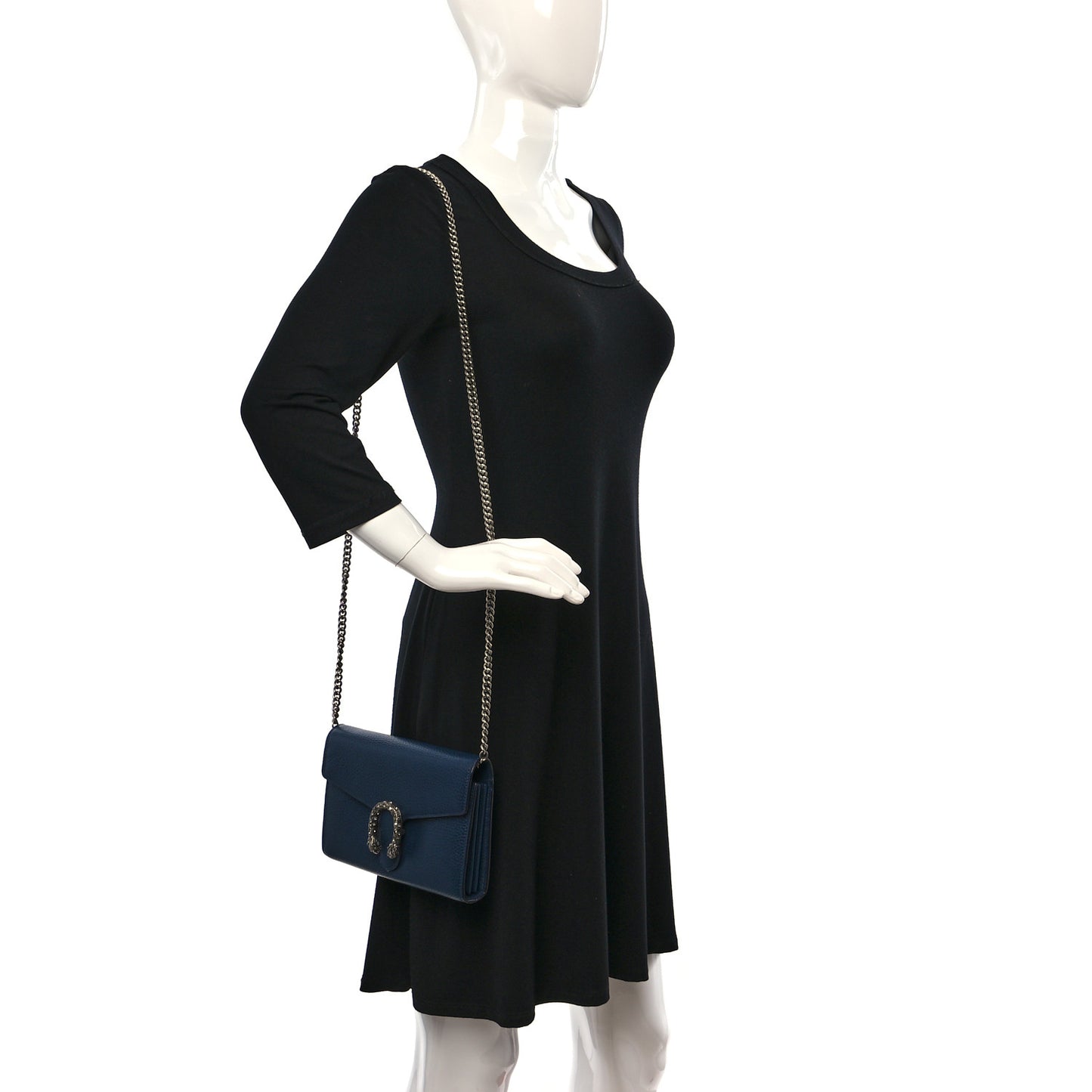 Dollar Calfskin Crystal Mini Dionysus Chain Wallet Blue Agata Black Diamond