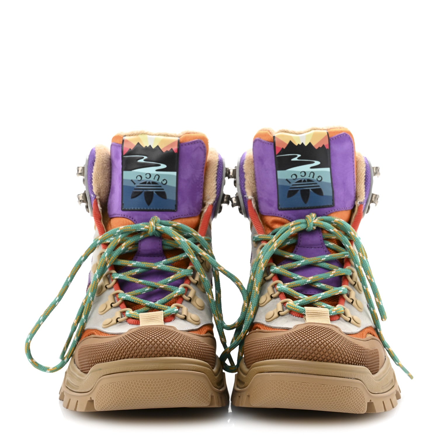 Gucci X ADIDAS Mesh Technical Canvas Suede Womens Lace Up Boots 37 Brown Purple 3 of 10