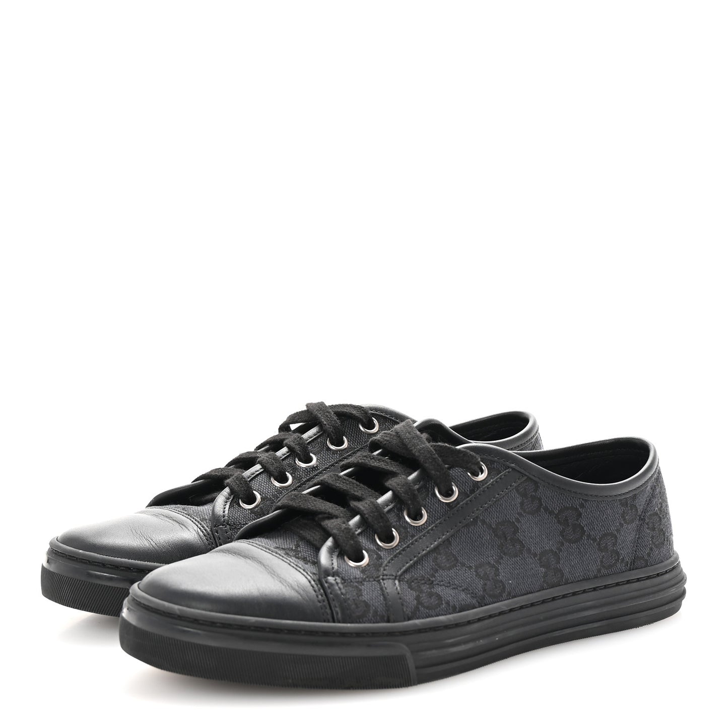 GG Monogram Calfskin Womens Low Top Sneakers 37 Piombo Black