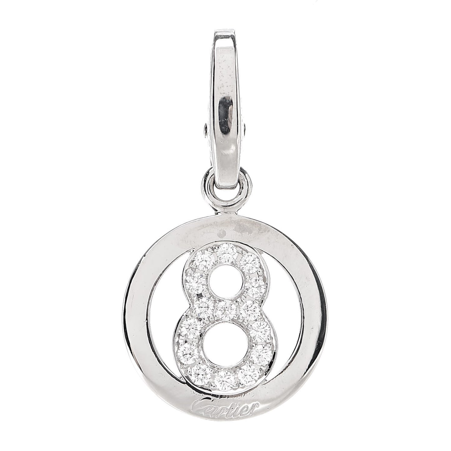 18K White Gold Diamond No. 8 Circle Charm