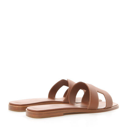 Hermes Box Calfskin Oran Sandals 37 Gold 4 of 8