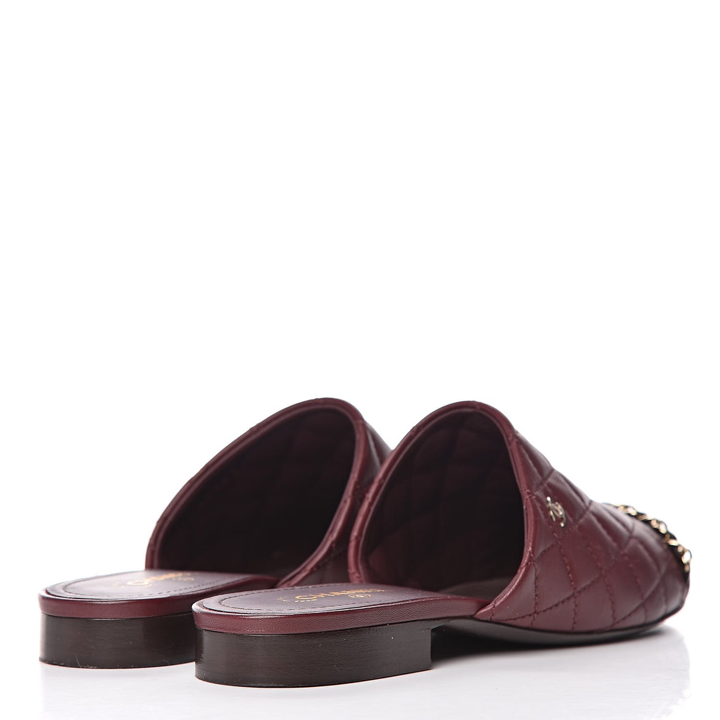 Lambskin Quilted Chain Mules 37.5 Burgundy Black