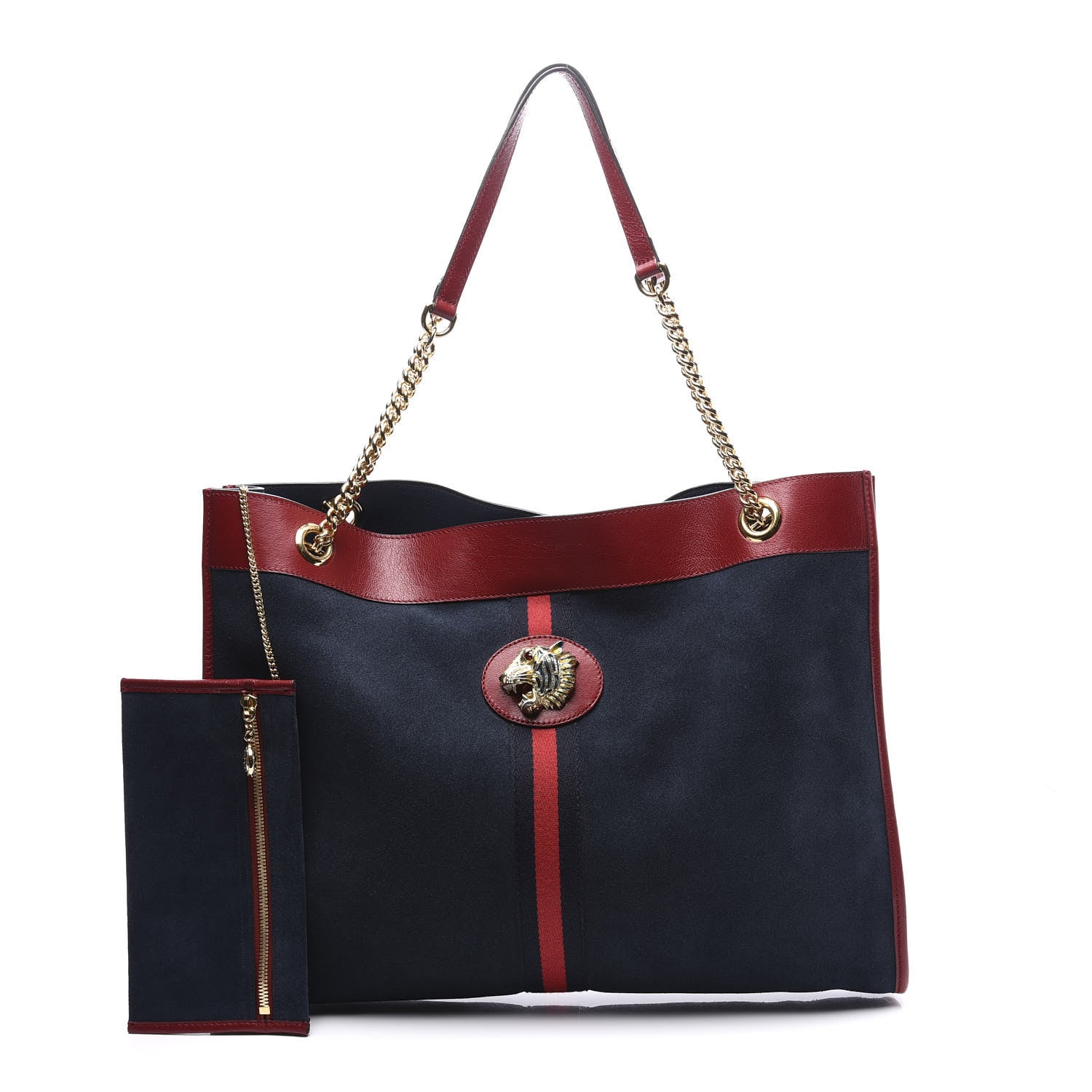 Gucci Suede Calfskin Large Rajah Chain Tote New Blue Romantic Cherry 2 of 13
