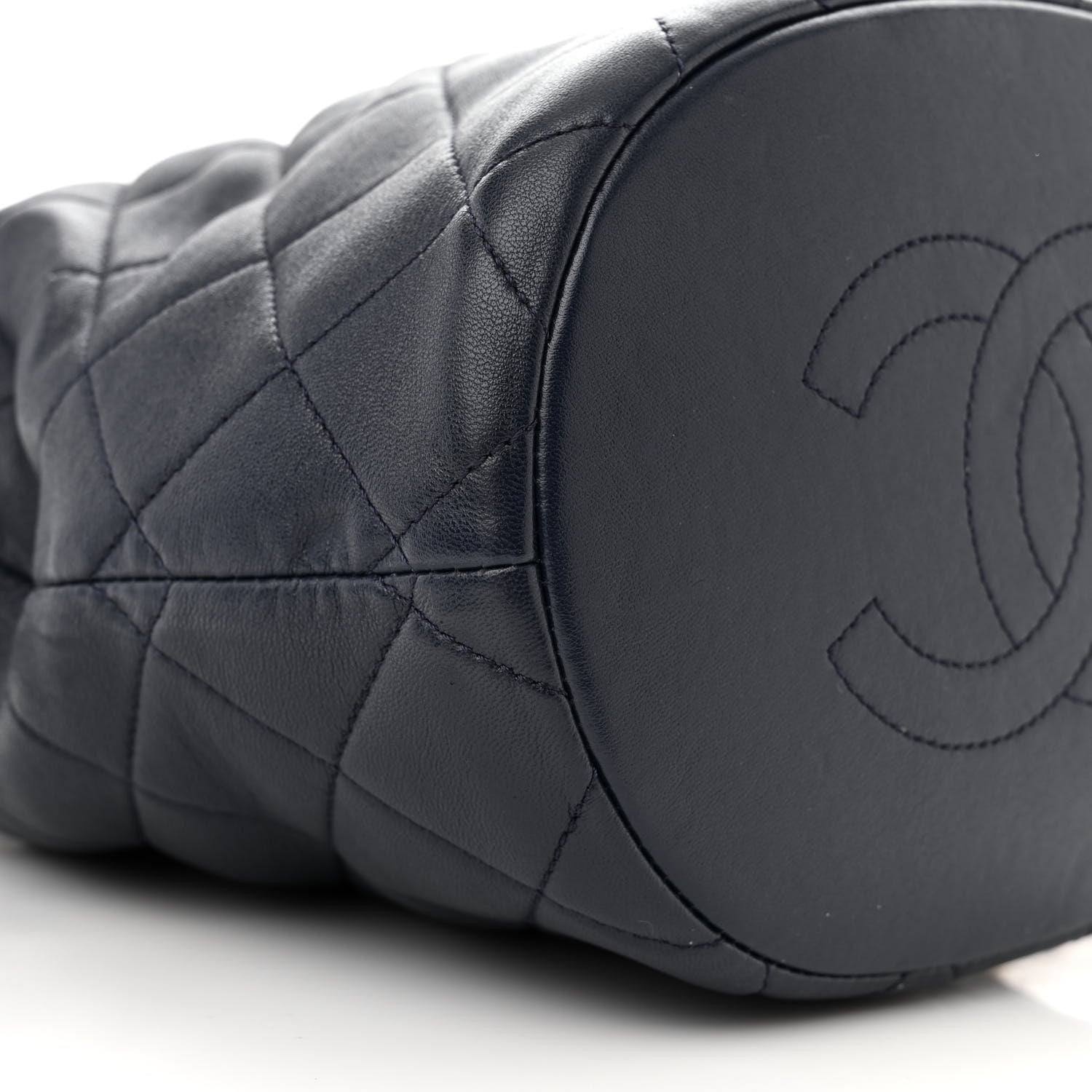 Chanel Shiny Lambskin Quilted Chain Is More Drawstring Bag Navy 9 of 11