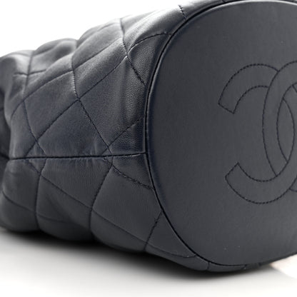 Chanel Shiny Lambskin Quilted Chain Is More Drawstring Bag Navy 9 of 11