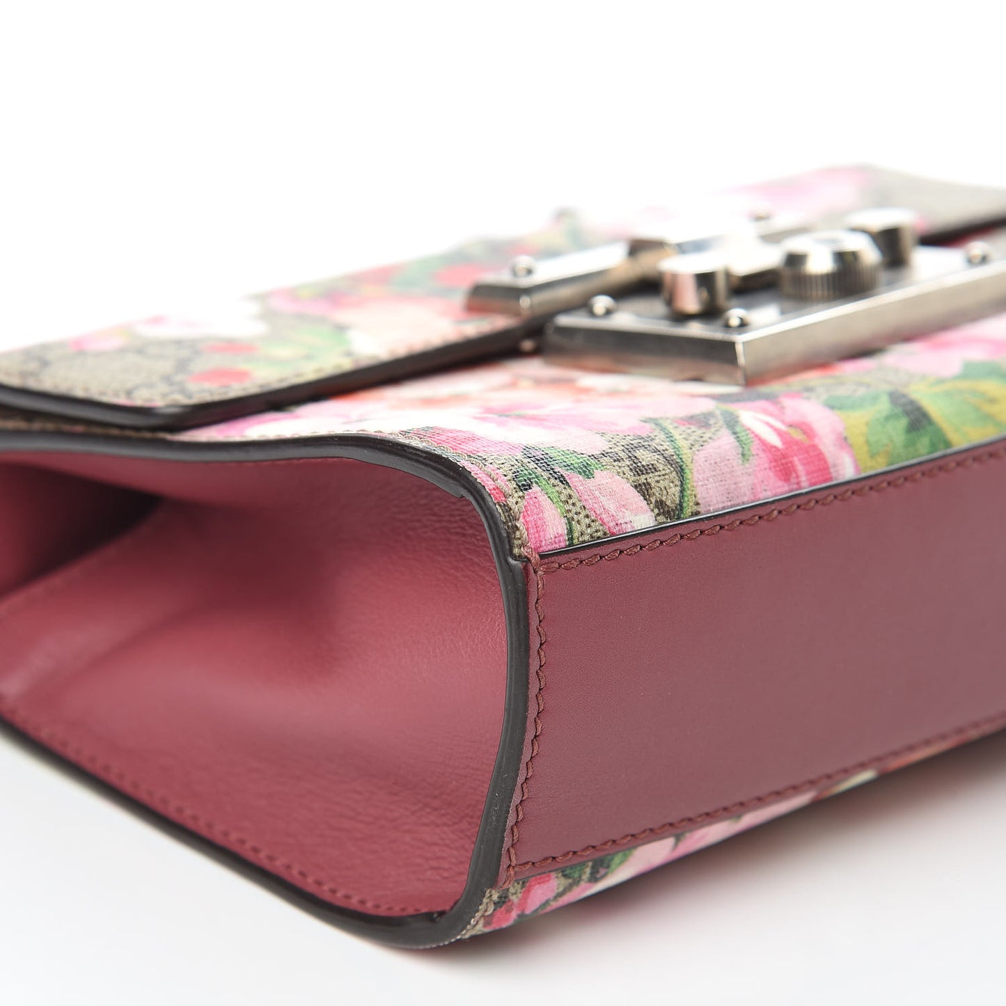 GG Supreme Monogram Blooms Small Padlock Shoulder Bag Beige Multicolor Dry Rose