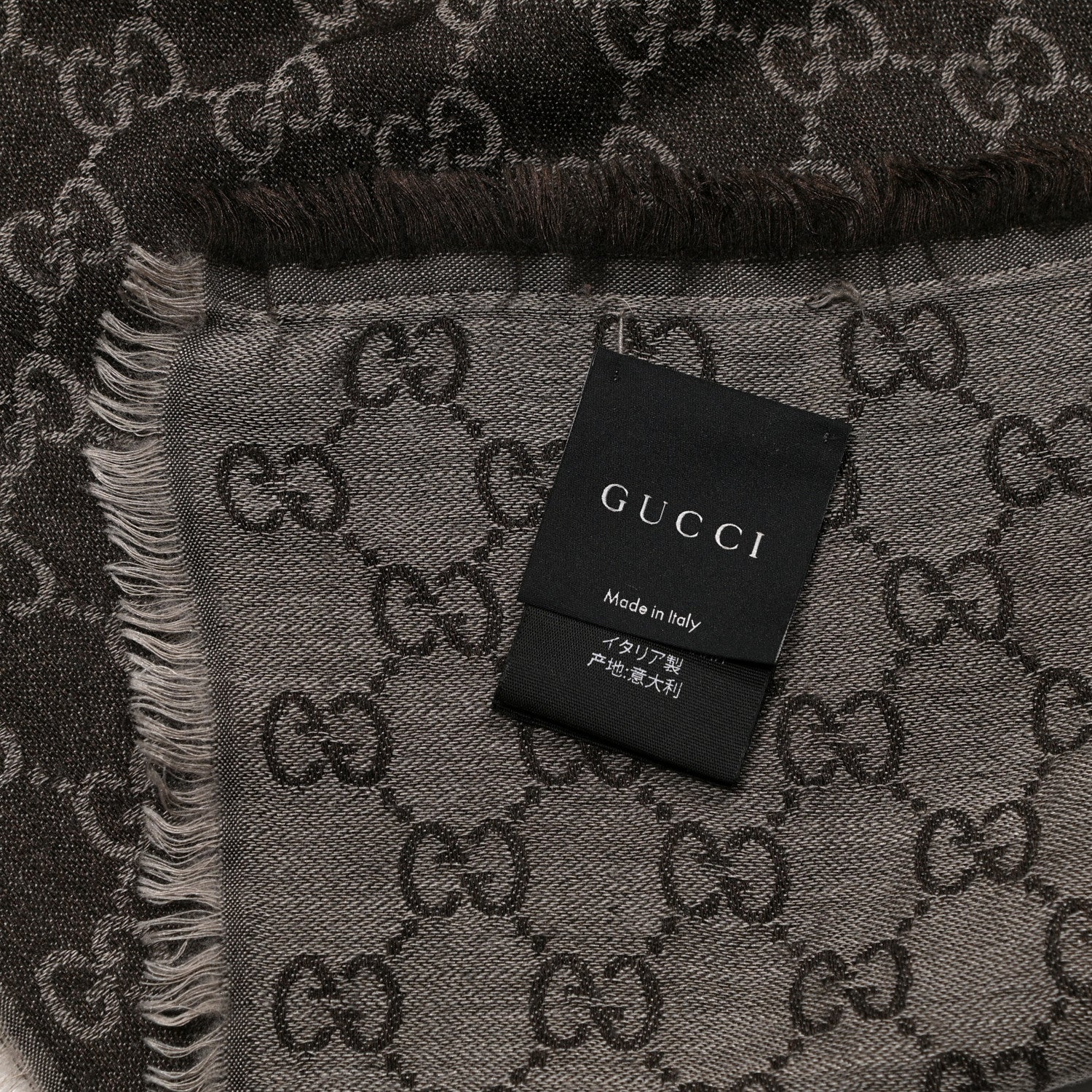 Gucci Wool Silk Monogram GGWeb Fringe Shawl Black Medium Grey 4 of 6
