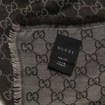 Gucci Wool Silk Monogram GGWeb Fringe Shawl Black Medium Grey 4 of 6