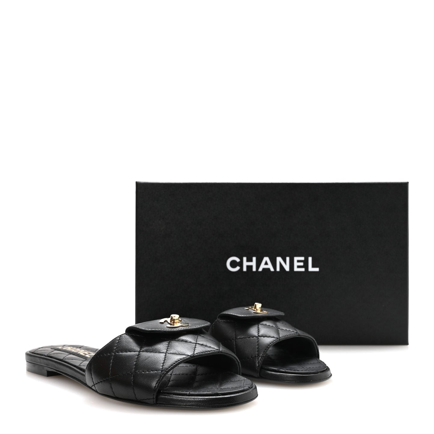 Lambskin Quilted CC Turnlock Sandals 36 Black