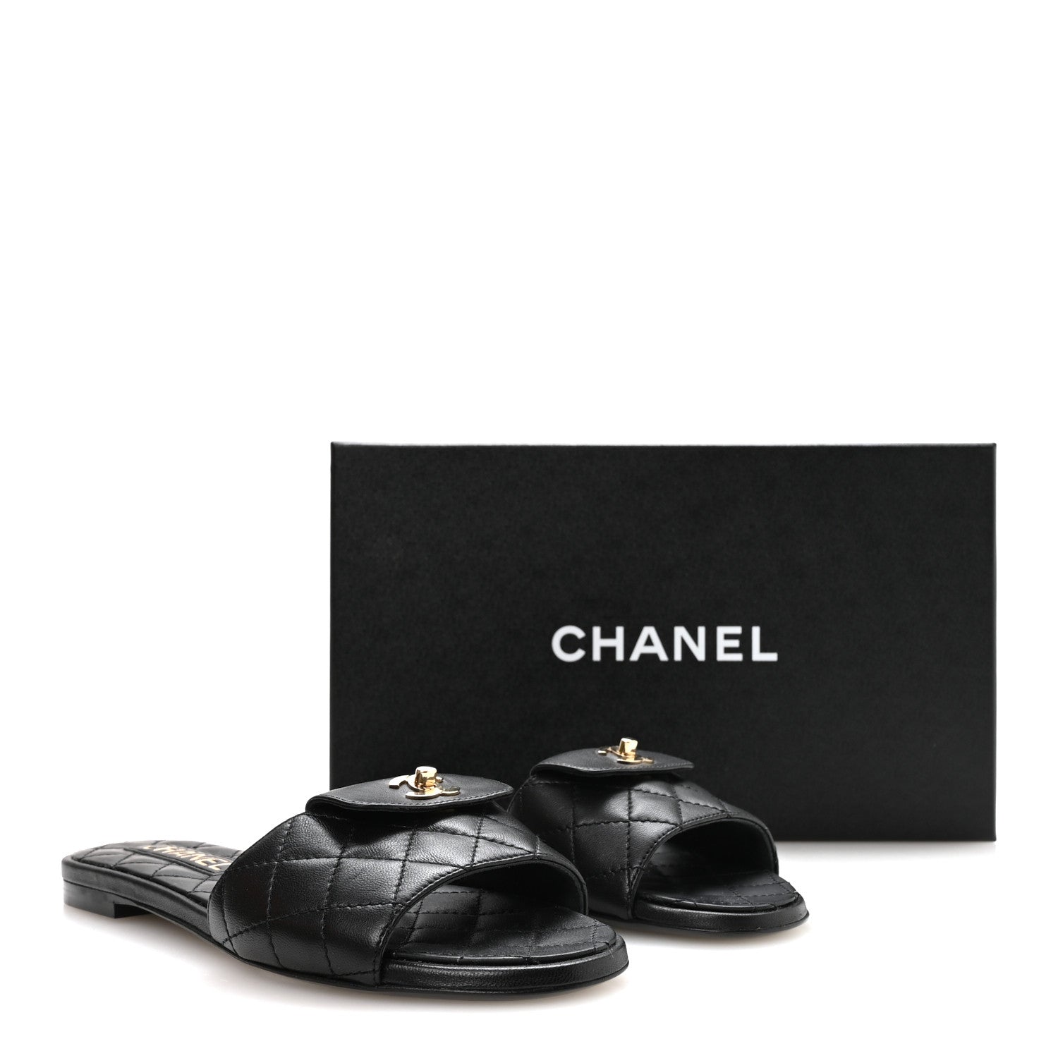 Chanel Lambskin Quilted CC Turnlock Sandals 36 Black 9 of 9