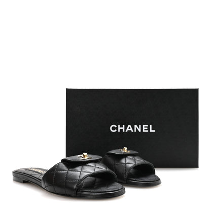 Chanel Lambskin Quilted CC Turnlock Sandals 36 Black 9 of 9