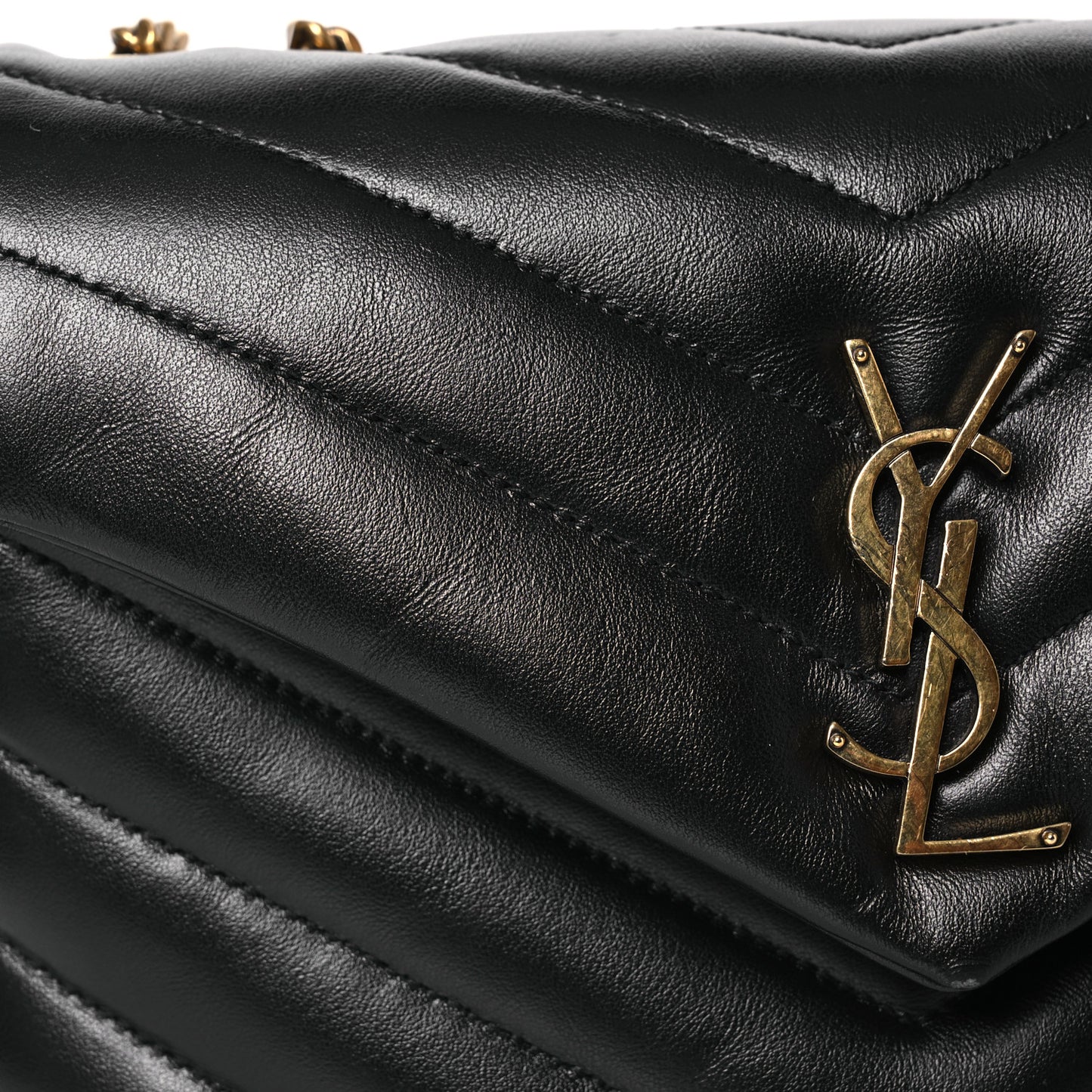 Calfskin Y Quilted Monogram Small Loulou Chain Satchel Black