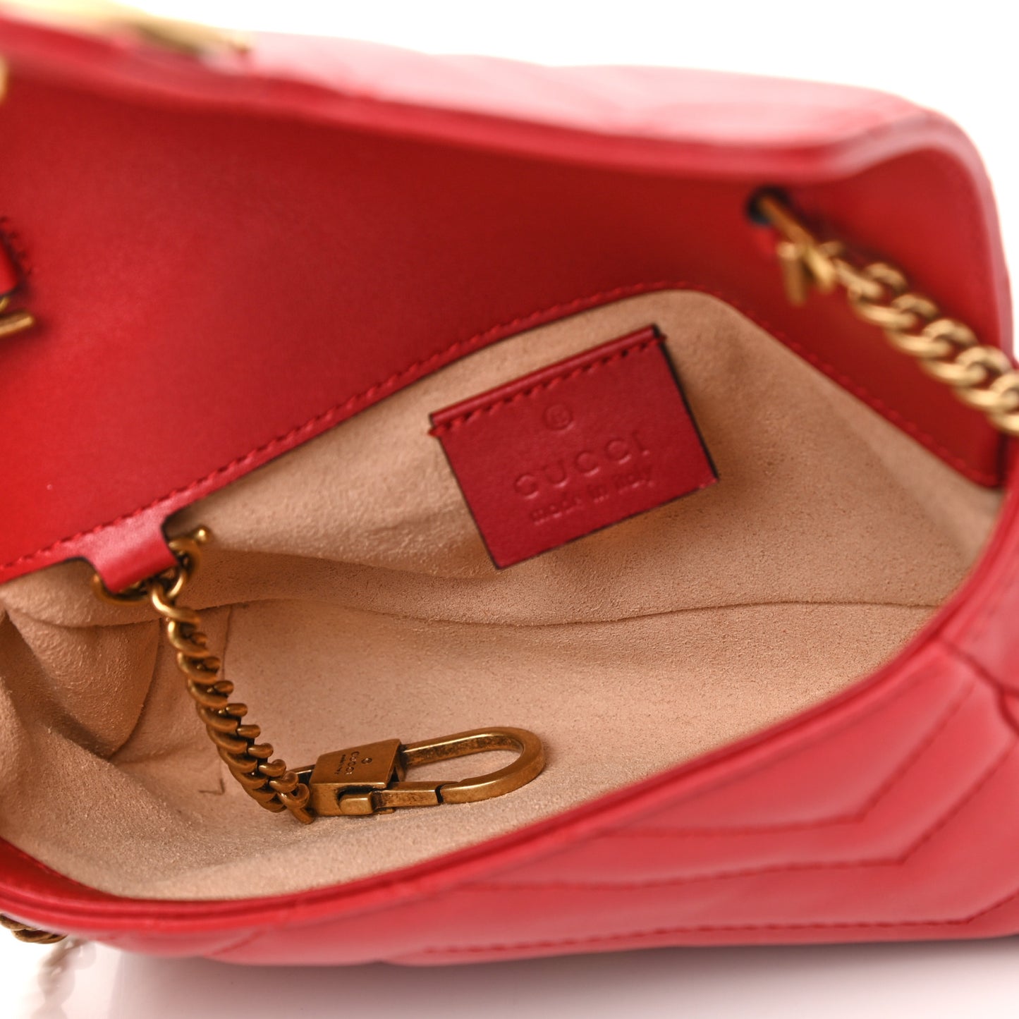 Calfskin Matelasse Super Mini GG Marmont Shoulder Bag Hibiscus Red