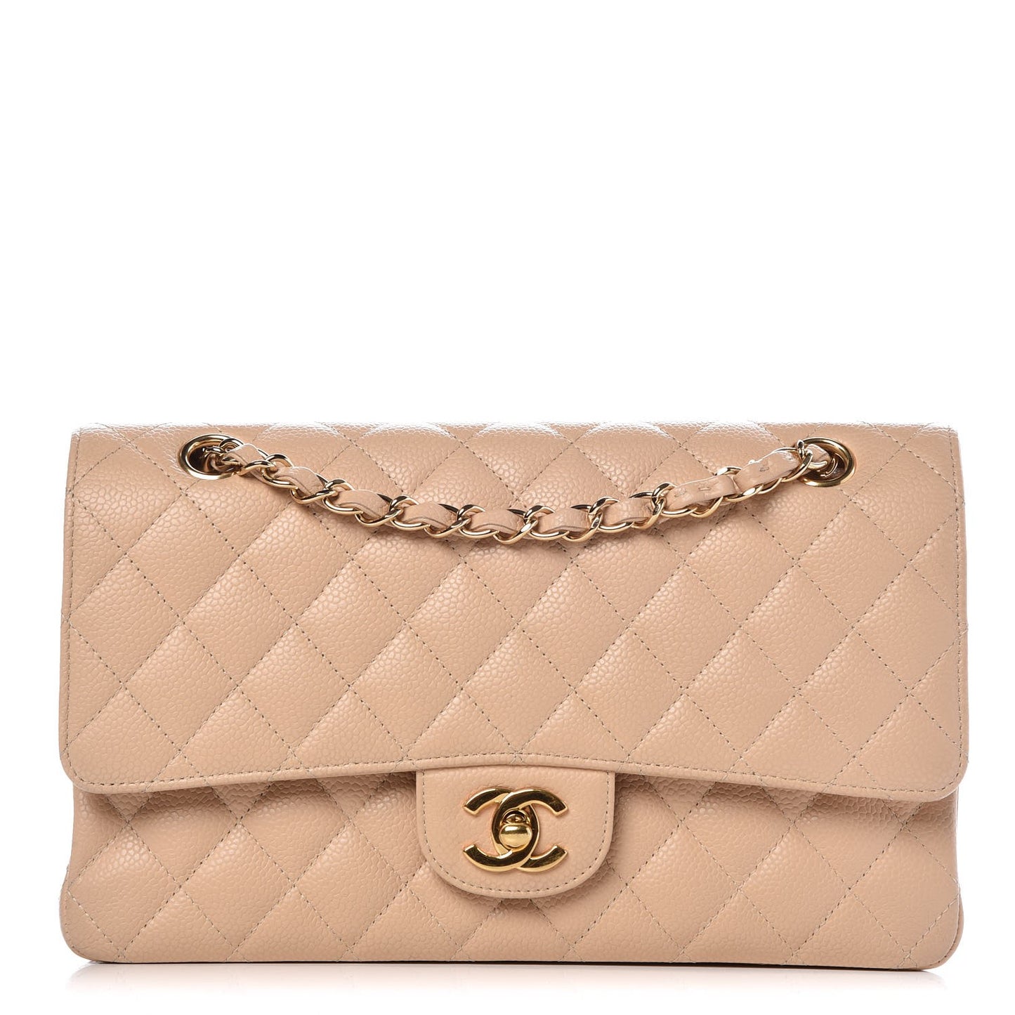 Caviar Quilted Medium Double Flap Beige Clair
