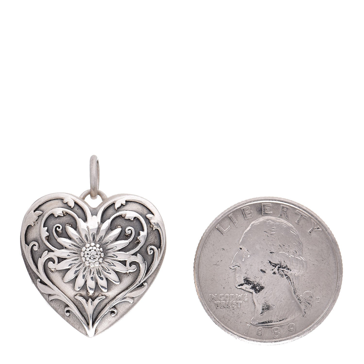 Tiffany Sterling Silver Ziegfeld Daisy Heart Locket Pendant 2 of 5