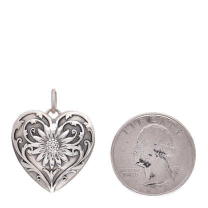 Tiffany Sterling Silver Ziegfeld Daisy Heart Locket Pendant 2 of 5