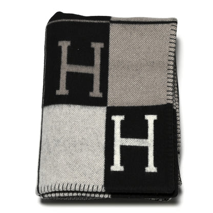 Hermes Wool Cashmere Avalon III Blanket Ecru Black 1 of 5