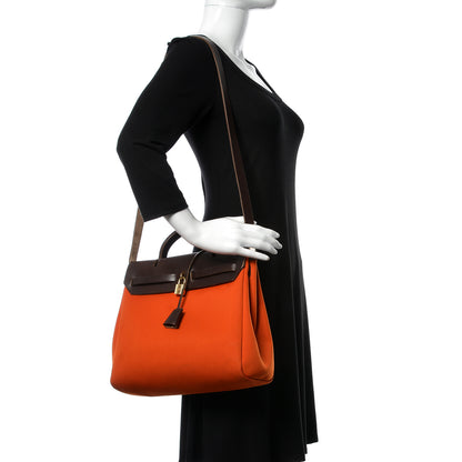 Hermes Toile Vache Calfskin Herbag 30 PM Orange Red 3 of 25
