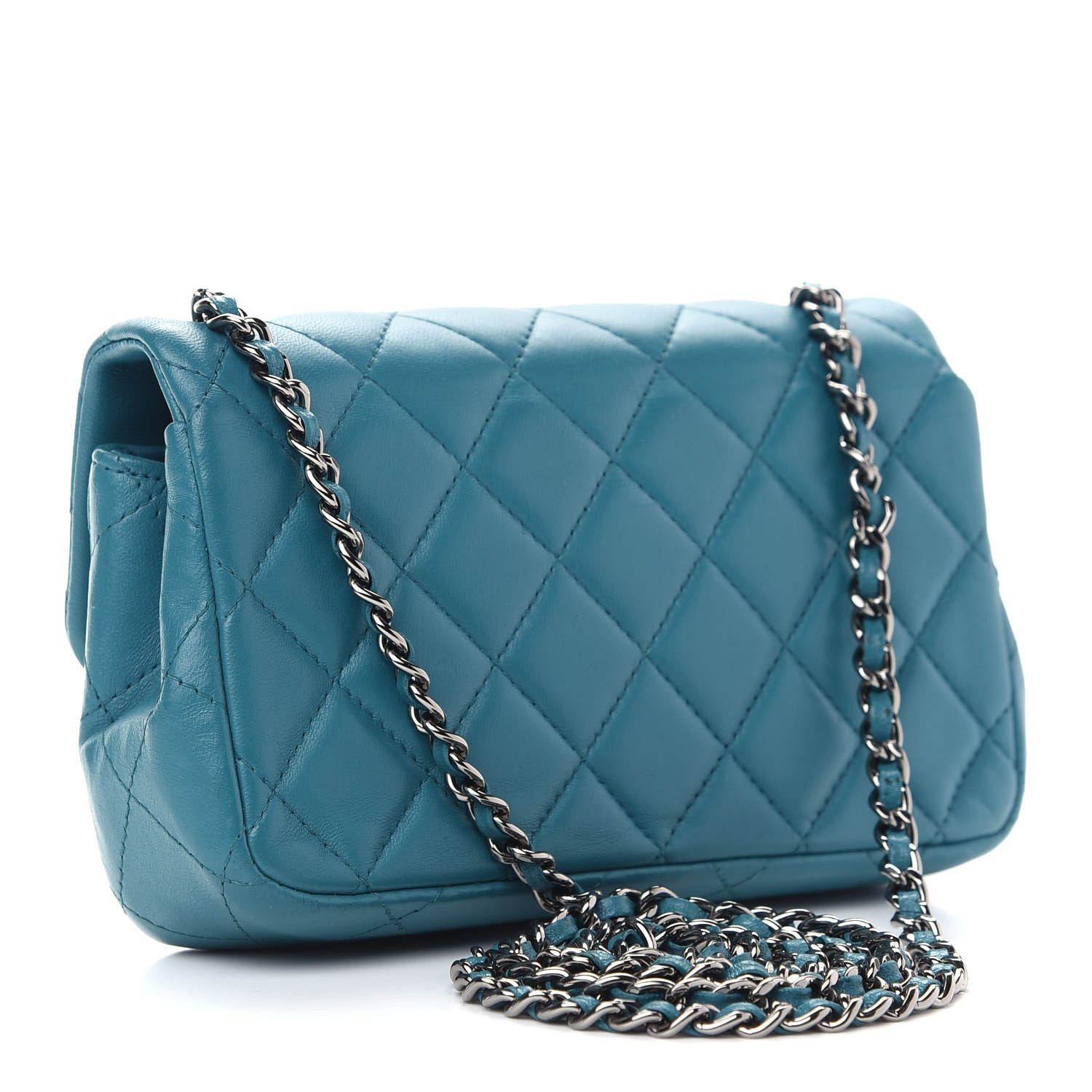 Chanel Lambskin Quilted Extra Mini Rectangular Flap Turquoise 2 of 8
