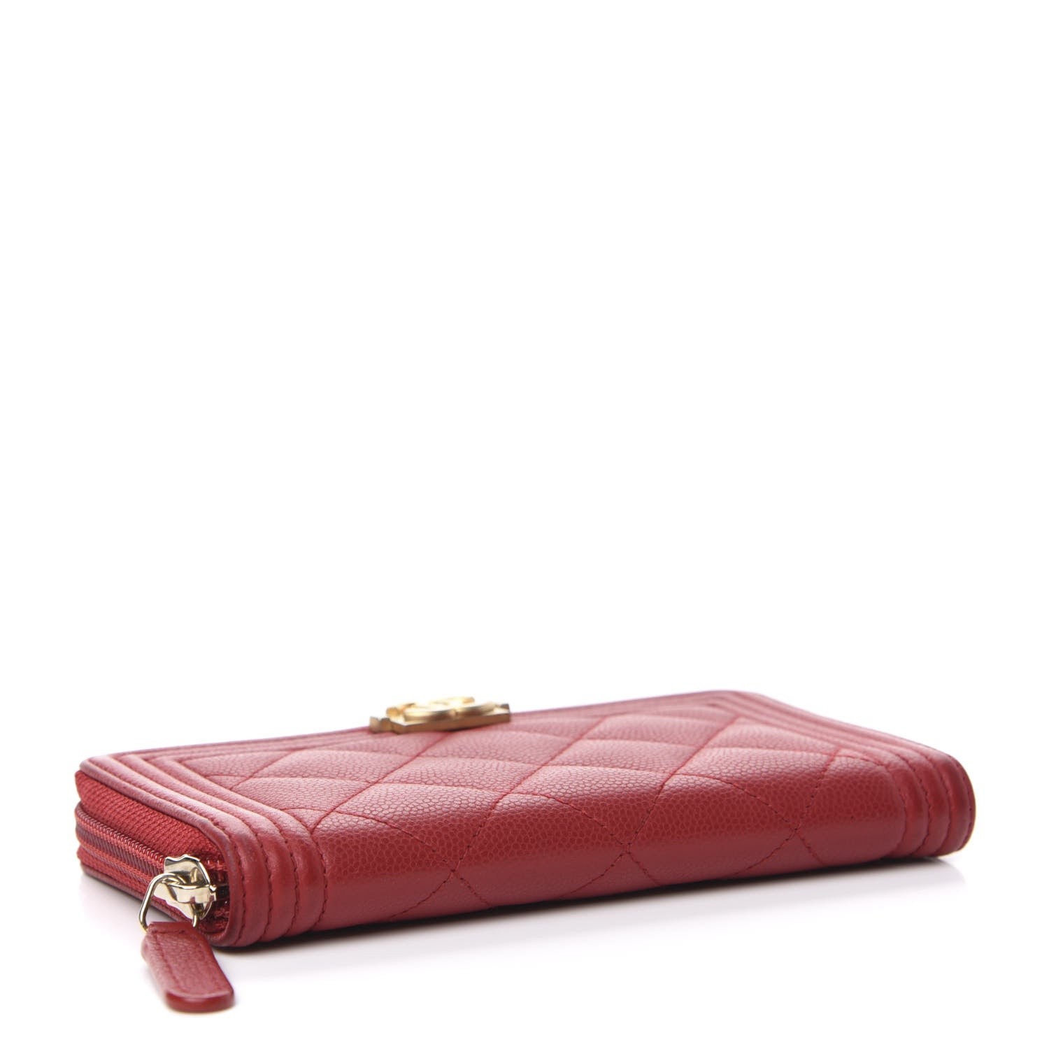 Chanel Caviar Quilted Small Boy Zip Around Wallet Dark Red 4 of 9