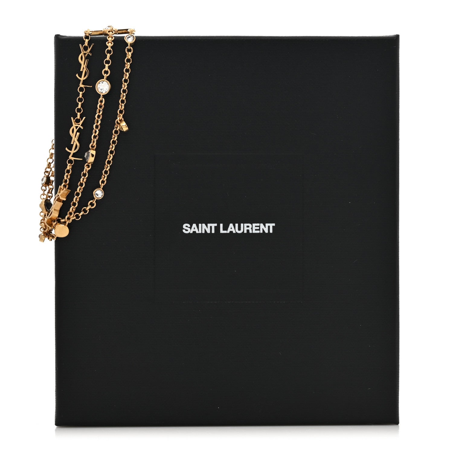 Saint Laurent Brass Crystal Monogram Multi Strand Bracelet S Gold 6 of 6