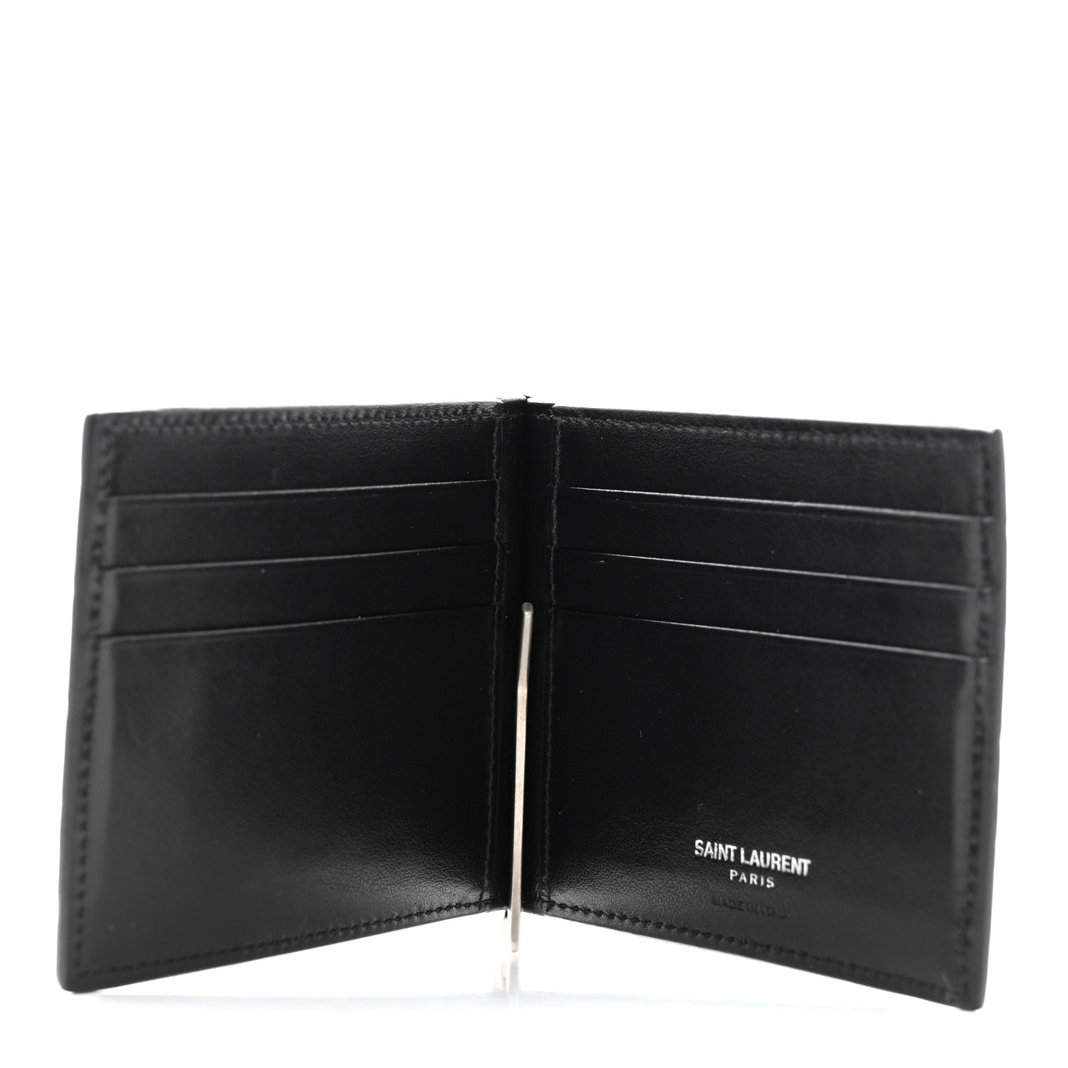 Saint Laurent Calfskin Crocodile Embossed Bill Clip Card Case Black 5 of 7