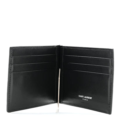 Saint Laurent Calfskin Crocodile Embossed Bill Clip Card Case Black 5 of 7