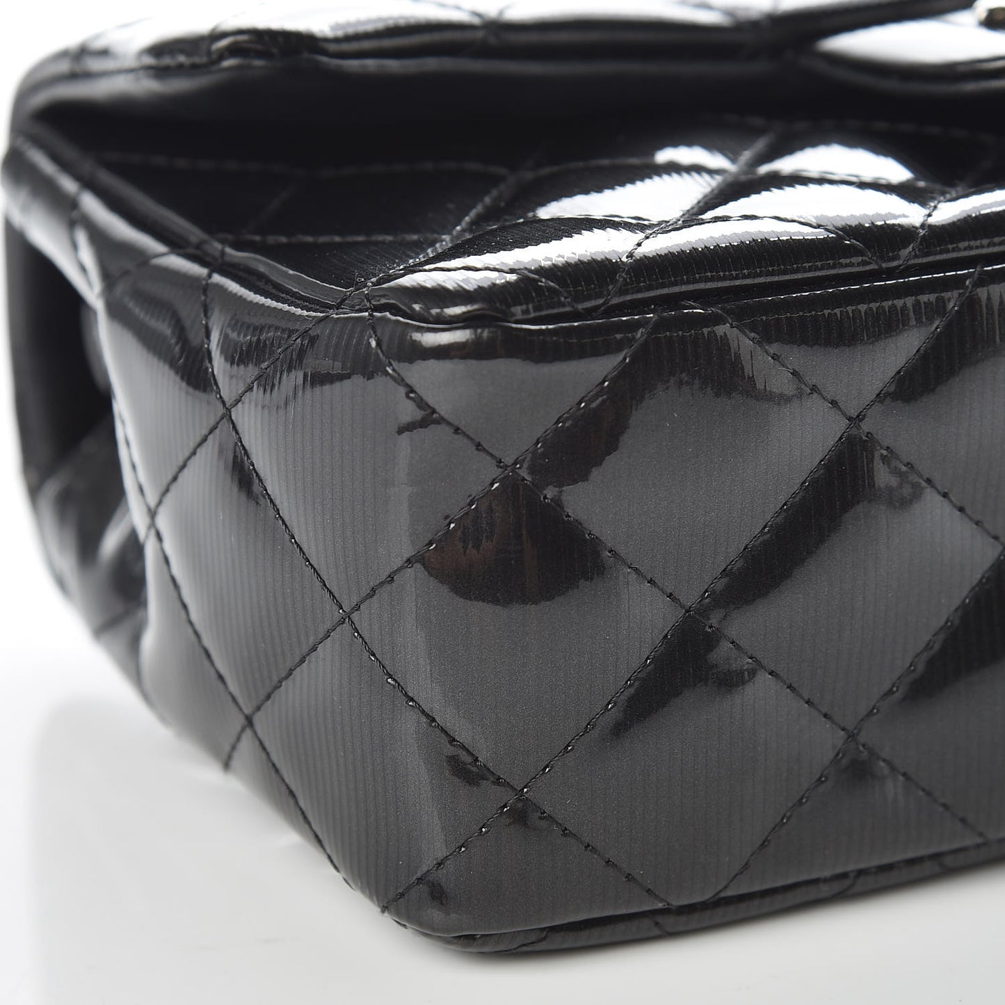 Striated Patent Quilted Mini Rectangular Flap Black