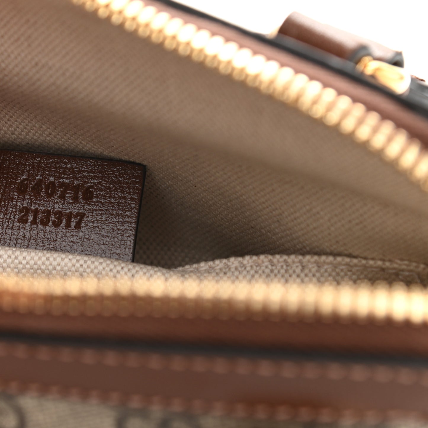 GG Supreme Monogram Azalea Calfskin Mini Horsebit 1955 Top Handle Bag Beige Ebony Brown Sugar