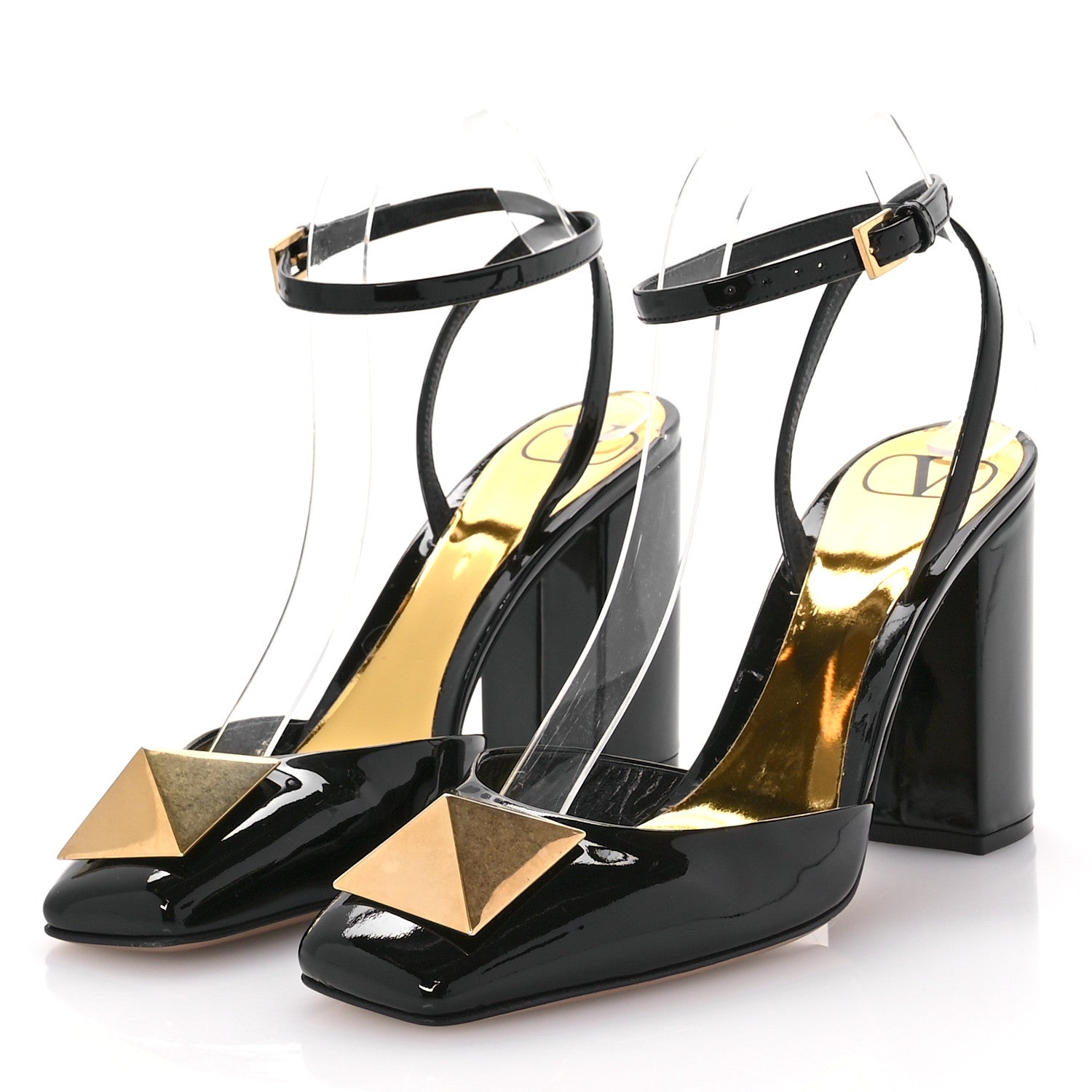 Valentino Garavani Patent One Stud Ankle Strap 90mm Block Heel Pumps 38 Black 4 of 10