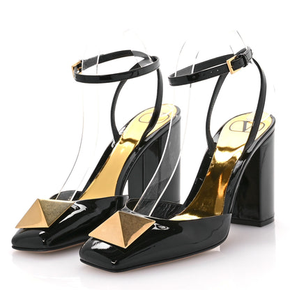 Valentino Garavani Patent One Stud Ankle Strap 90mm Block Heel Pumps 38 Black 4 of 10
