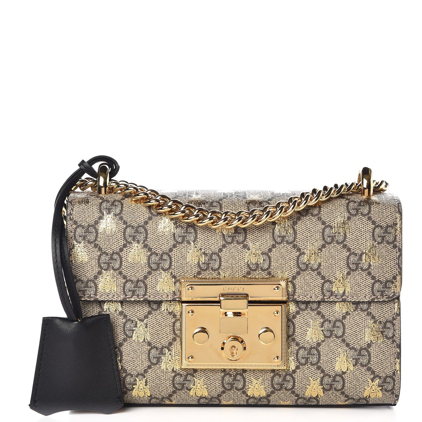 GG Supreme Monogram Bees Small Padlock Shoulder Bag Black