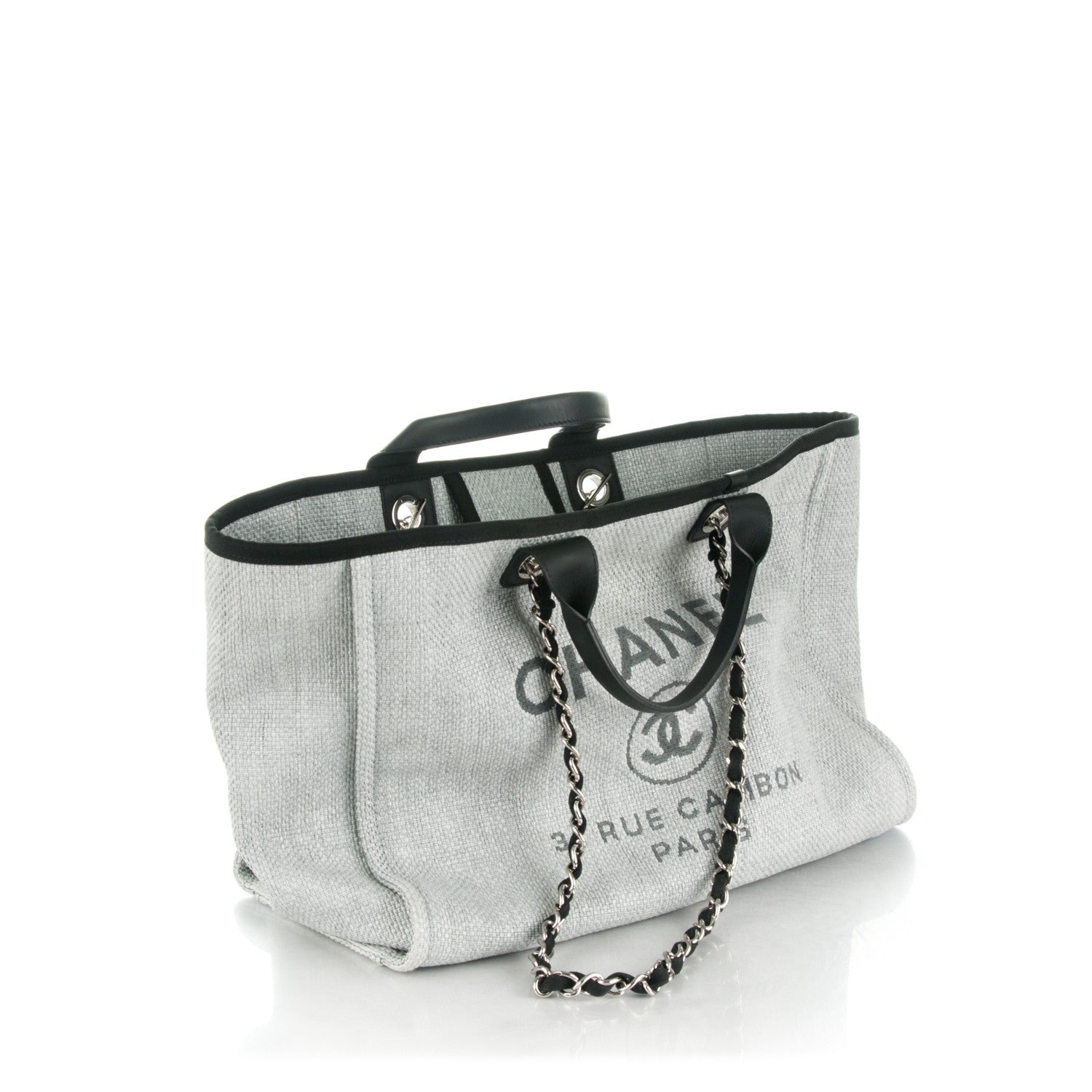 Chanel Woven Straw Raffia Deauville Large Tote Grey 9 of 9