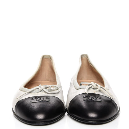 Chanel Lambskin Cap Toe Ballerina Flats 39.5 Grey Black 2 of 7