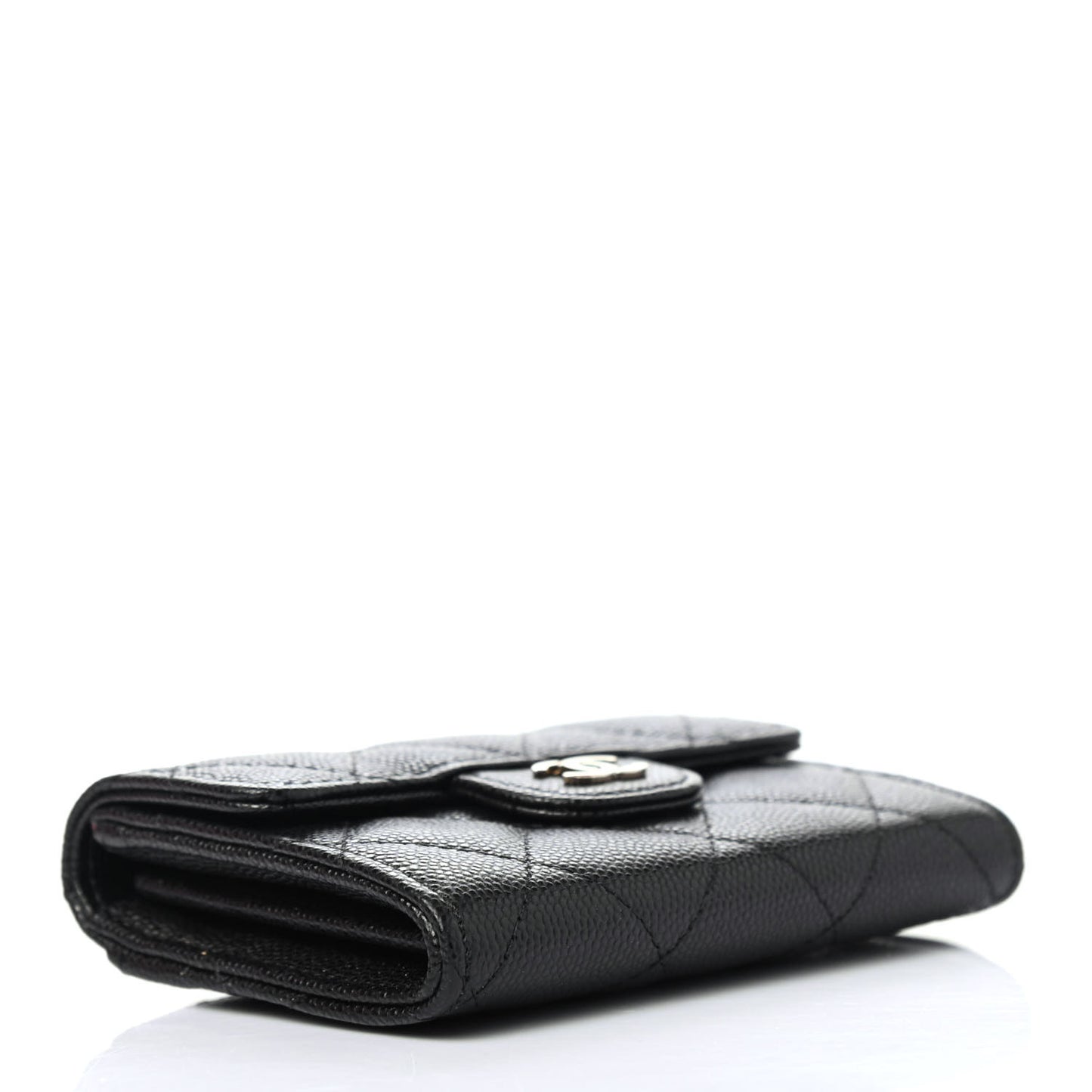 Caviar Quilted Flap Card Holder Wallet Black