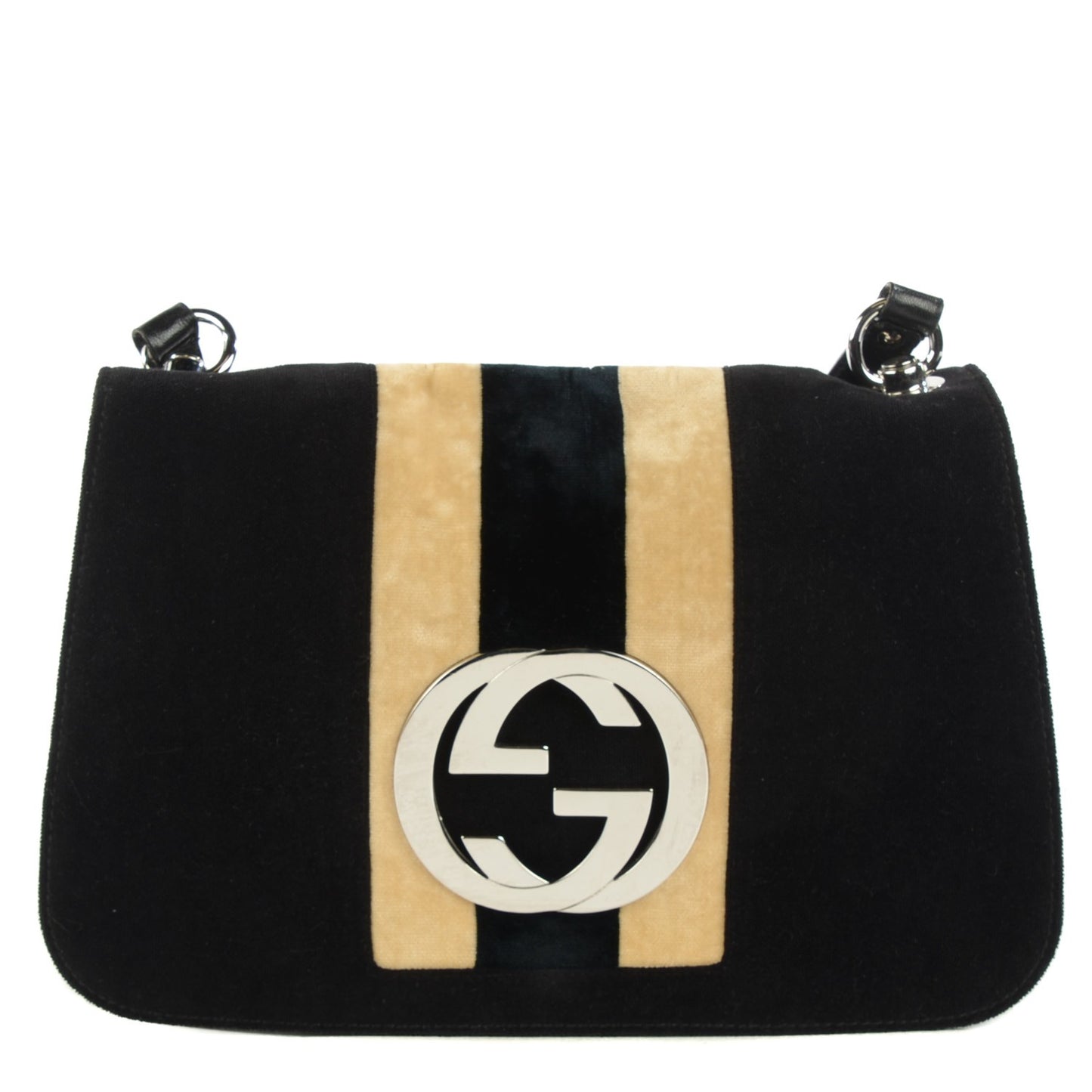 Velvet Web Blondie Shoulder Flap Bag Black White