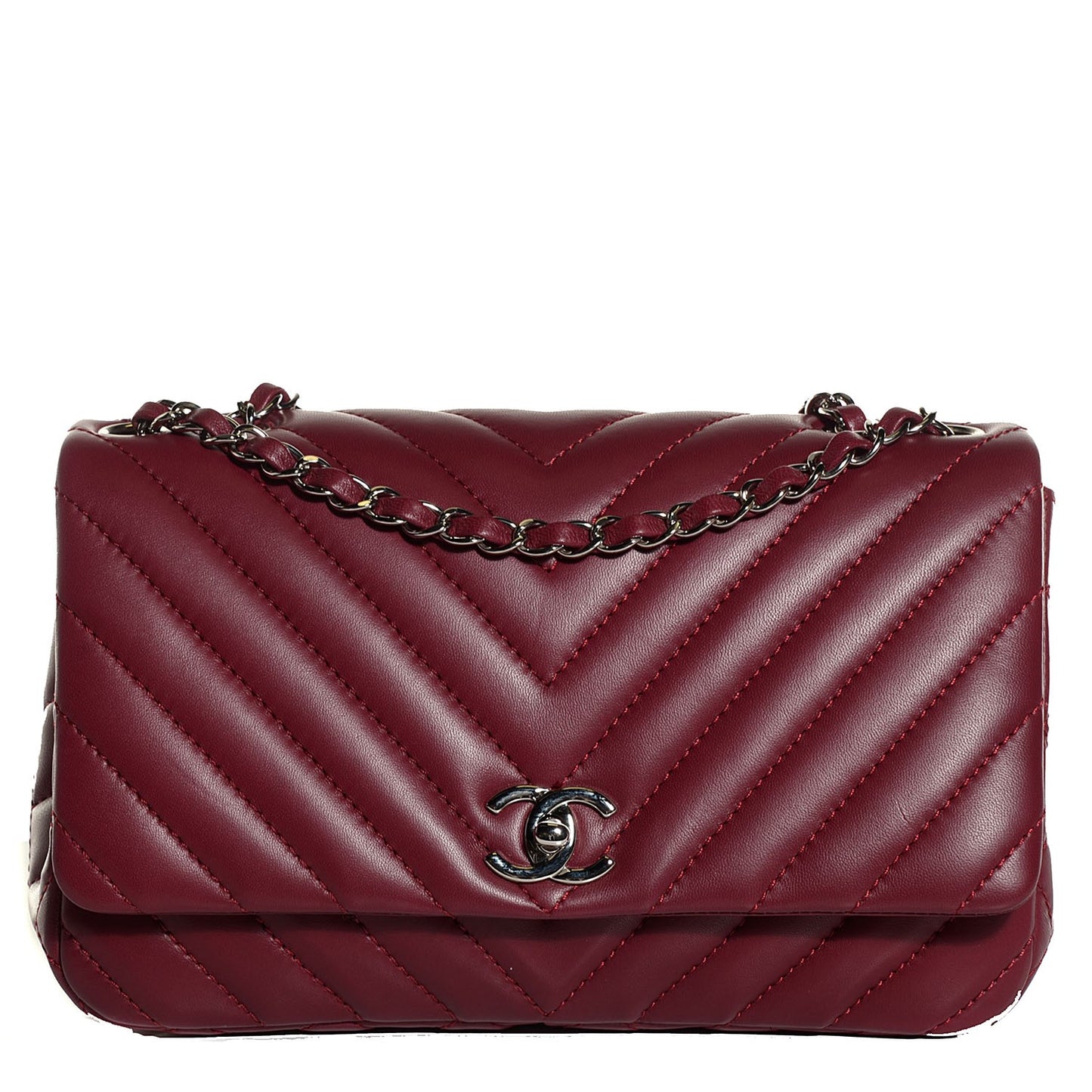 Lambskin Chevron Medium Single Flap Red