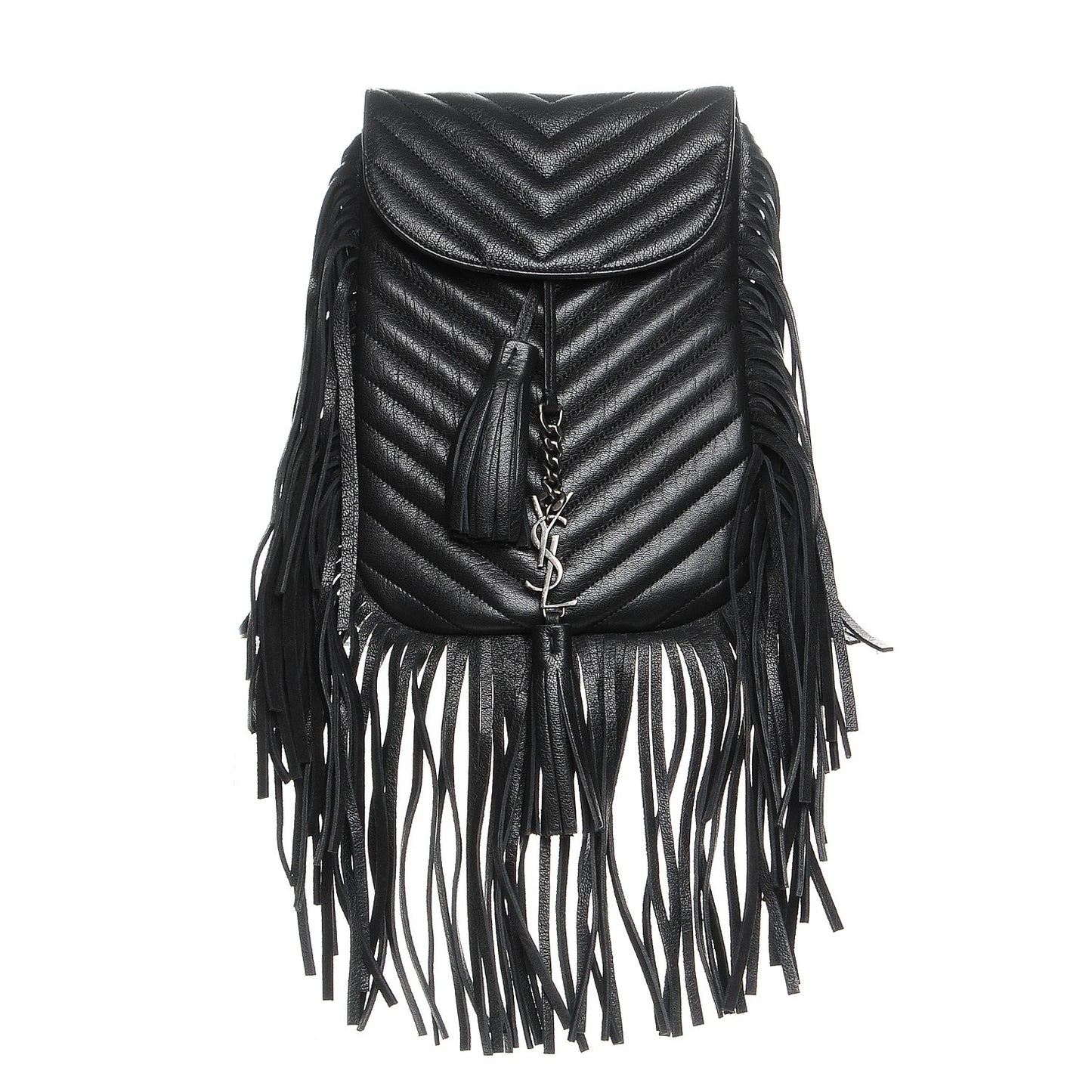 Sheepskin Matelasse Chevron Fringe Small Monogram Anita Crossbody Bag Black
