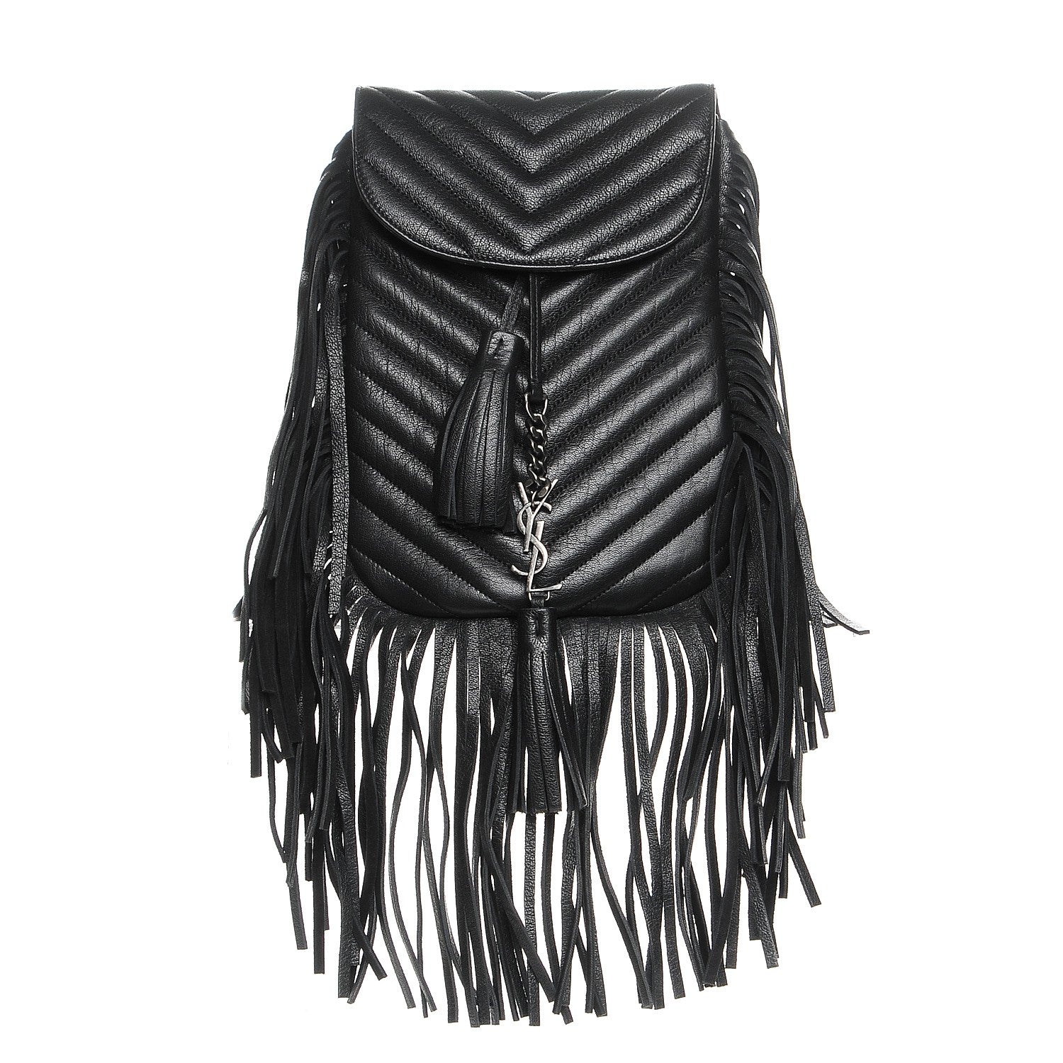 Saint Laurent Sheepskin Matelasse Chevron Fringe Small Monogram Anita Crossbody Bag Black 1 of 7