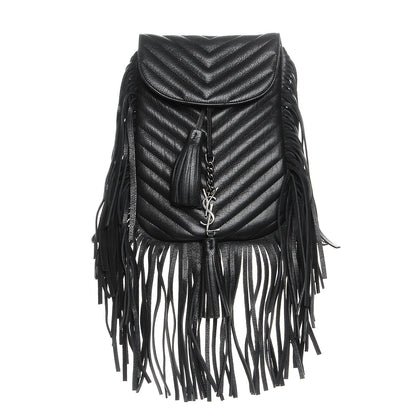 Saint Laurent Sheepskin Matelasse Chevron Fringe Small Monogram Anita Crossbody Bag Black 1 of 7