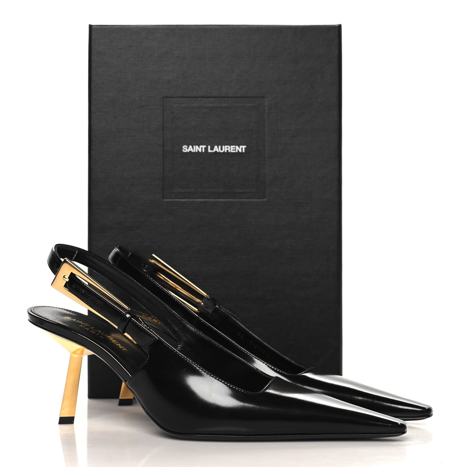 Saint Laurent Glazed Calfskin Lee 75 Slingback Pumps 37.5 Black 10 of 10