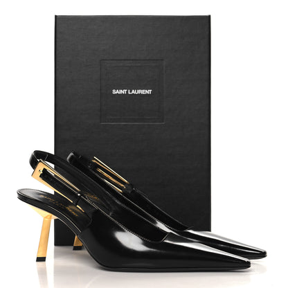 Saint Laurent Glazed Calfskin Lee 75 Slingback Pumps 37.5 Black 10 of 10