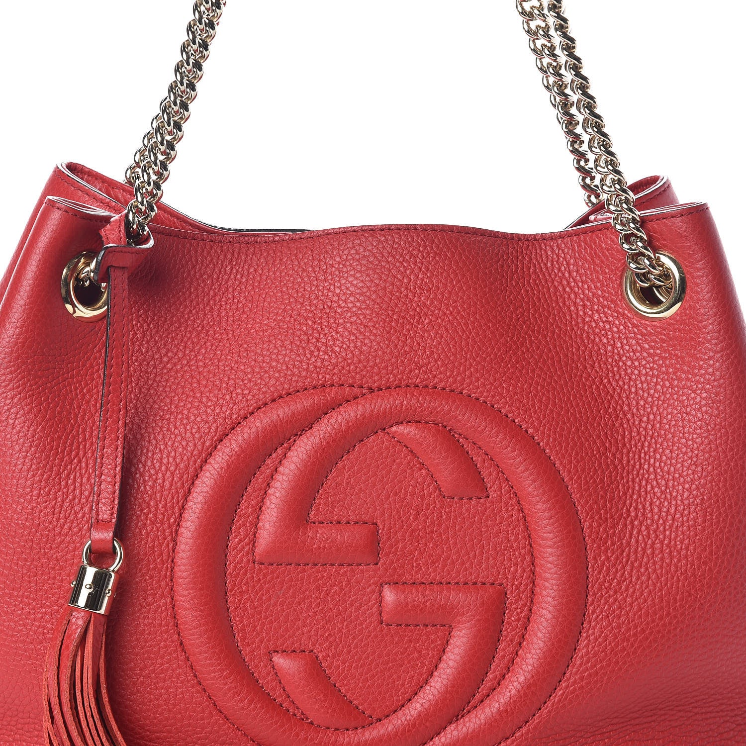Gucci Pebbled Calfskin Medium Soho Chain Shoulder Bag Tabasco Red 8 of 10