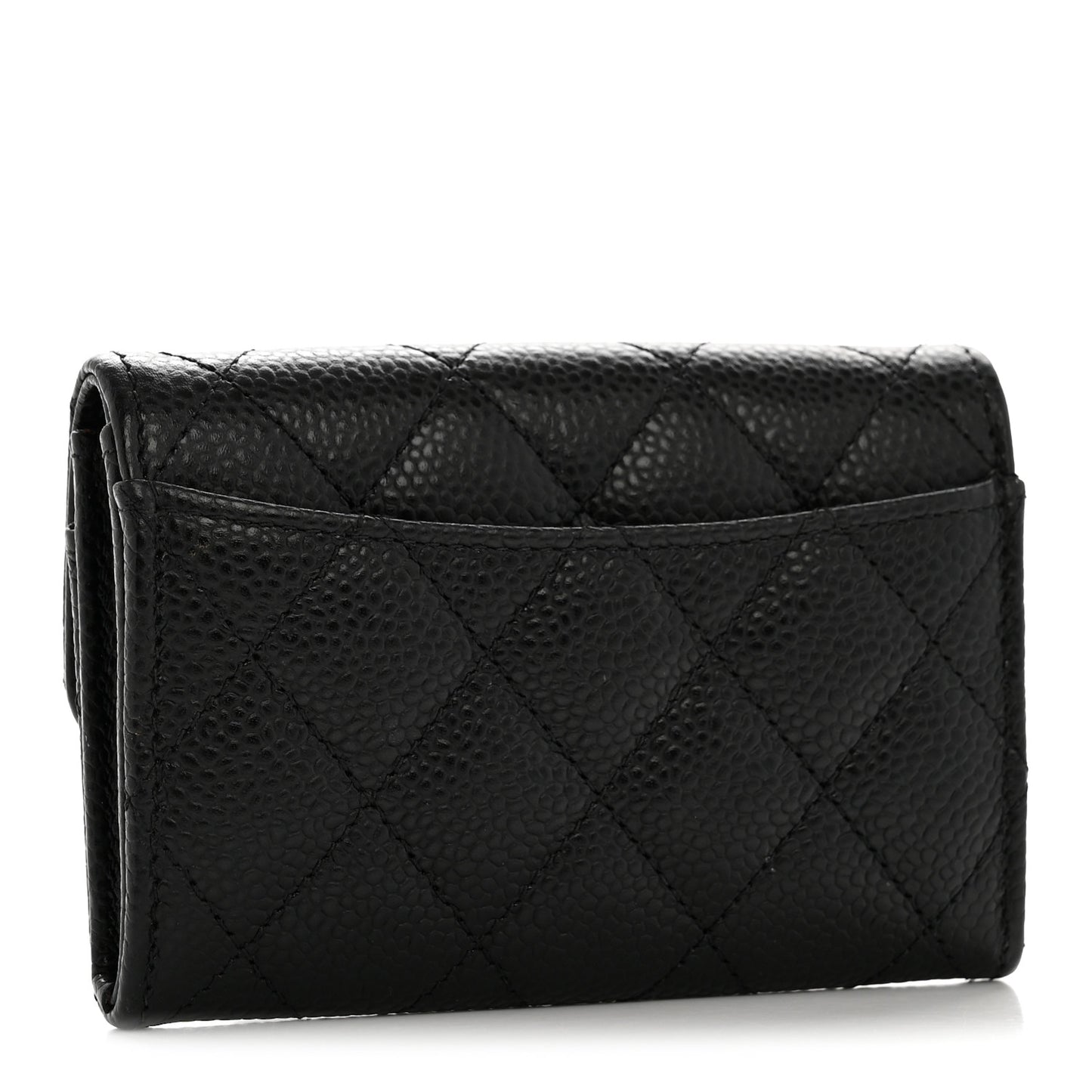 Caviar Quilted Flap Card Holder Wallet Black