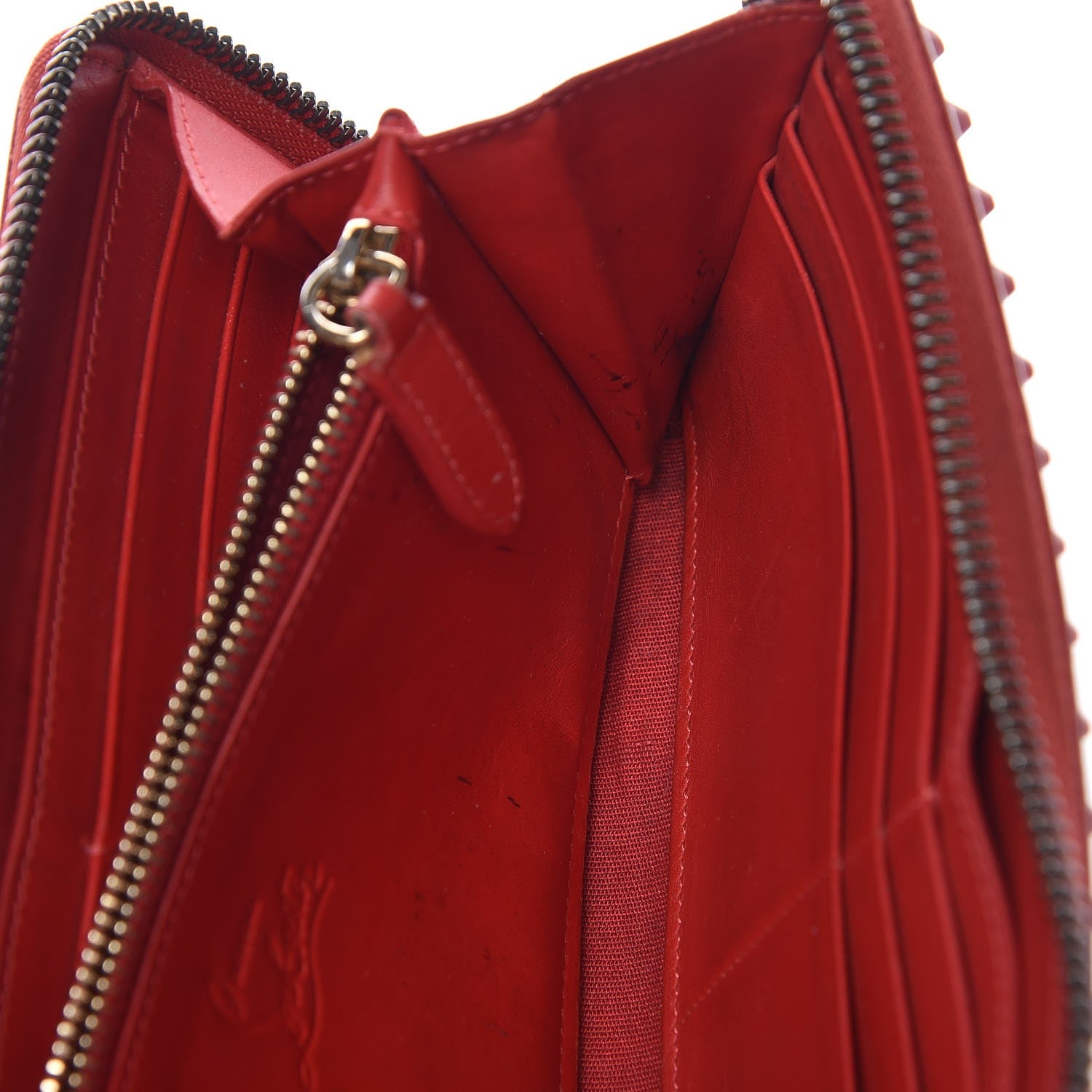 Christian Louboutin Calfskin Panettone Spiked Zip Around Wallet Rouge De Mars 14 of 18
