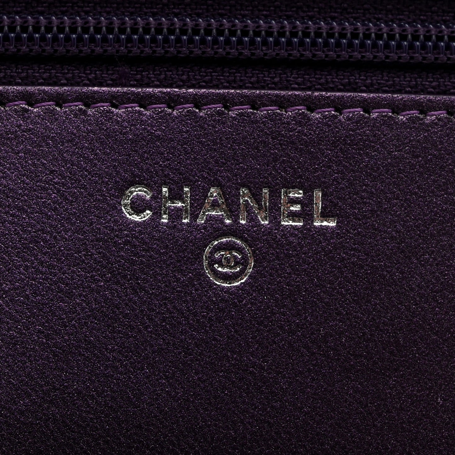 Iridescent Lambskin Quilted Wallet On Chain WOC Dark Purple