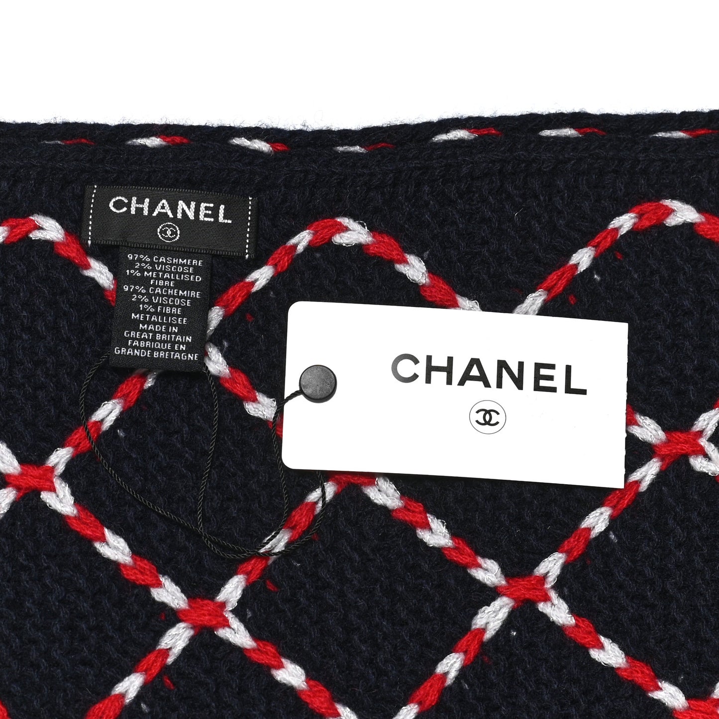Cashmere Blend CC Scarf Navy Red White