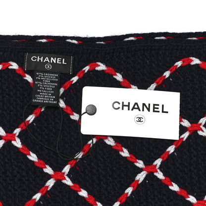 Chanel Cashmere Blend CC Scarf Navy Red White 4 of 4