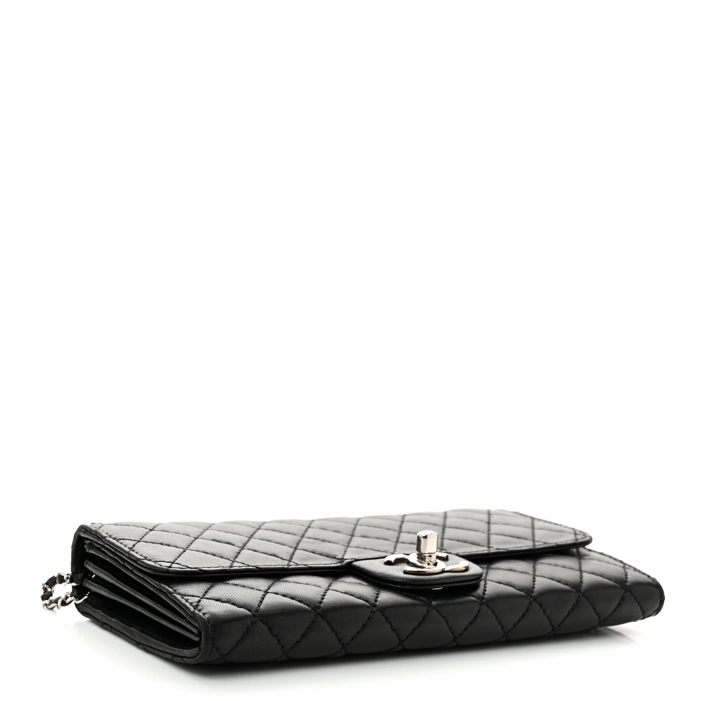 Lambskin Quilted East West Flap Clutch  Black